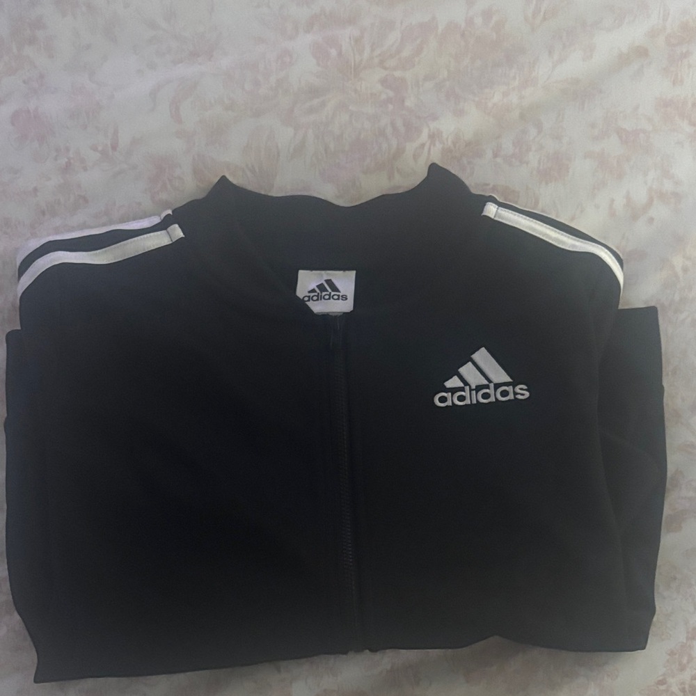 Adidas Black Jacket with White Stripes in great condition